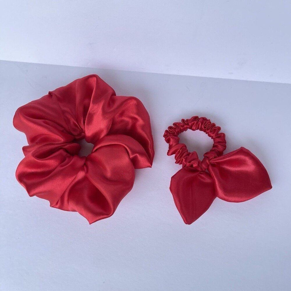 2 New Satin Scrunchie Hair Tie Red - Picture 7 of 12